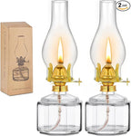 2 Pieces Large Glass Kerosene Lantern Vintage Oil Lamps for Indoor Use Decor Chamber, Hurricane Lamp Home Lighting Clear Lantern Classic Vintage Glass