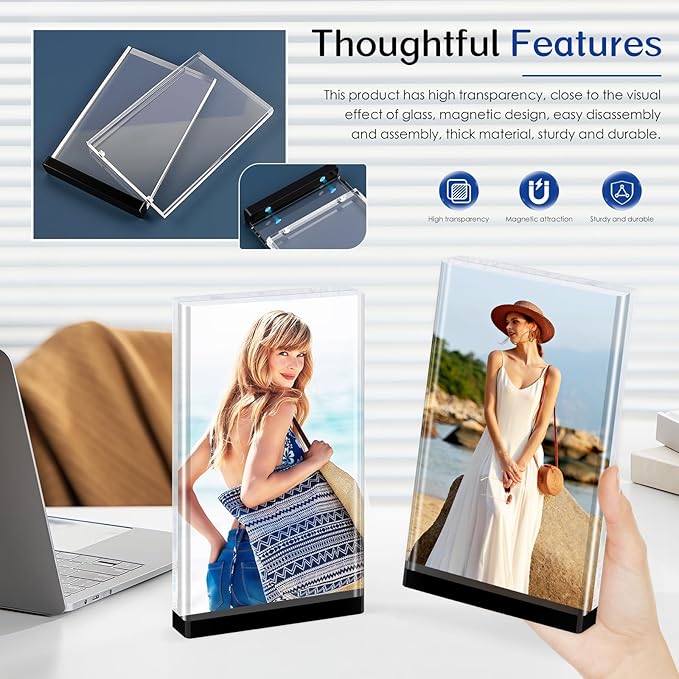 4×6 Acrylic Picture Frame (3Pack) -Double Sided 20 mm Clear Photo Frame Magnetic Standing Modern Design for Stereoscopic Displays, Desk Decor & Perfect Memories Gifts (4×6 vertical)