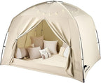 Bed Tents for Kids and Adult, Portable 100% Breathable and 85% Blackout Toddler Dream Play Tent, 3 Doors Privacy Space Sleeping Canopy for Indoor Floor or Twin Full Queen Sizes Bed (Khaki, Full-Size)
