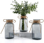 Vintage Glass Vases for Flowers, Set of 3 Grey Vases for Farmhouse Wedding Centerpiece Cylinder Bottle for Reception Table Decoration Home Decor Floral Arrangements