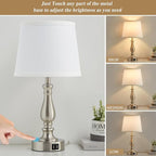 Table Lamps for Bedrooms Set of 2 - Touch Bedside Lamps with USB C+A Ports, 3 Way Dimmable White Nightstand Lamps for End Tables, Farmhouse Night Stand Lamps for Living Room Bed Side Guest Room