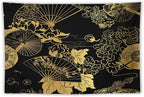 HZOHNAGO Japanese Tapestry Gold Flowers Umbrella Fan Pattern Printed Wall Tapestry Painting Wall Hanging for Bedroom Living Room Dorm 90" W x 60" H