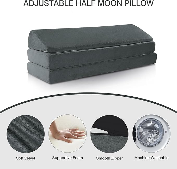 BALAPET 3-in-1 Adjustable Height Wedge Pillow, 7" Height Leg Knee Pillow for Side Sleepers & Aligns Spine, Supportive Bolster Pillow for Pregnancy Relieves Pressure Hip Leg Elevation, 26", Dark Grey