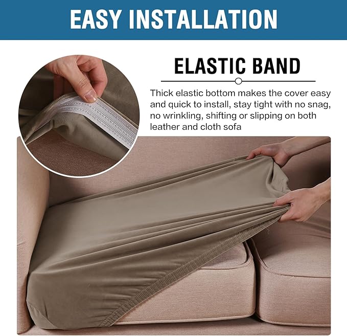 H.VERSAILTEX Velvet Stretch Couch Cushion Cover Plush Cushion Slipcover for Chair Loveseat Sofa Cushion Furniture Protector Seat Cushion Sofa Cover (2 Piece Medium Sofa Cushion Covers, Mocha)