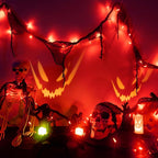 Halloween Horror Atmosphere Lights, Orange&Purple LED String Lights with 9.9FT Creepy Black Gauze, Battery Powered with Timer & 8 Flashing Modes (2 Pack Red)
