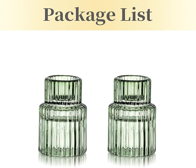 Hewory Glass Taper Candle Holders: 2PCS Green Vintage Candle Holder Candlestick Holders Bulk, Ribbed Glass Candle Holder Candle Sticks Holder Decor for Table Centerpiece Wedding Christmas Home Decor