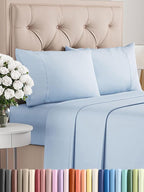 Twin Sheets Set 4 Piece - Includes 2 Pillowcases - Bed Sheets Twin Size - Soft Hotel Luxury Bedding - Cooling, Comfy, Cozy & Breathable - 1 Flat & 1 Fitted & 2 Pillowcases w/ Deep Pockets - Sky Blue