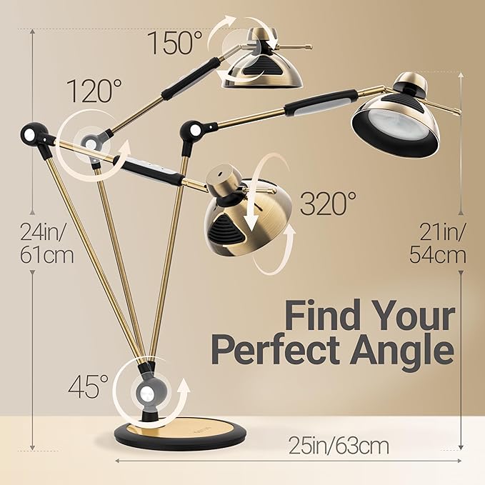 OTUS Desk Lamp Gesture Control with Adjustable Swing Arm, Brass Desk Lamps for Home Office, 12 Brightness, 3 Color Modes, Memory, Eye Care Tall Table Light