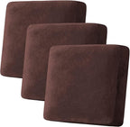 H.VERSAILTEX Velvet Stretch Couch Cushion Cover Plush Cushion Slipcover for Chair Loveseat Sofa Cushion Furniture Protector Seat Cushion Sofa Cover (3 Piece XL Sofa Cushion Covers, Brown)