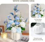 Artificial Flowers, Fake Flowers in Vase, Silk Flowers with Ceramic Vase, Faux Flowers Arrangement for Homes, Restaurants Decoration Dining Table Centerpiece Decor (White)