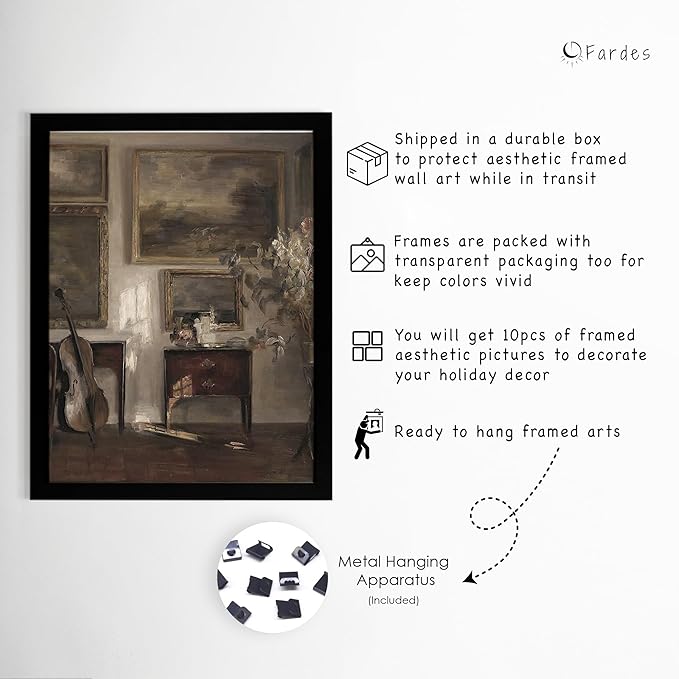 Dark Academia Decor Framed Wall Art, 10 pcs of Gothic Wall Art for Moody Decor, Vintage Room Decor Aesthetic Dark Academia Prints for Bedroom