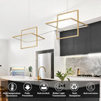 Modern LED Chandelier Led Pendant Light Square Contemporary Chandelier Hanging Light Dimmable for Living Room, Dining Room, Bedroom, Kitchen, Stydy Room 65W 3000K/4000K/6000K (Glod)