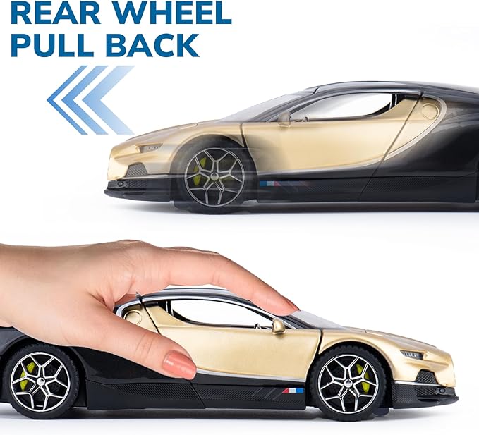 Car Toys for Boys 1 32 Diecast Cars Collectibles Car Model Kit,Metal Toy Car for Boys and Girls,Pull Back Cars with Lights and Sounds,Cars for Kids Ages 3-5（Gold）