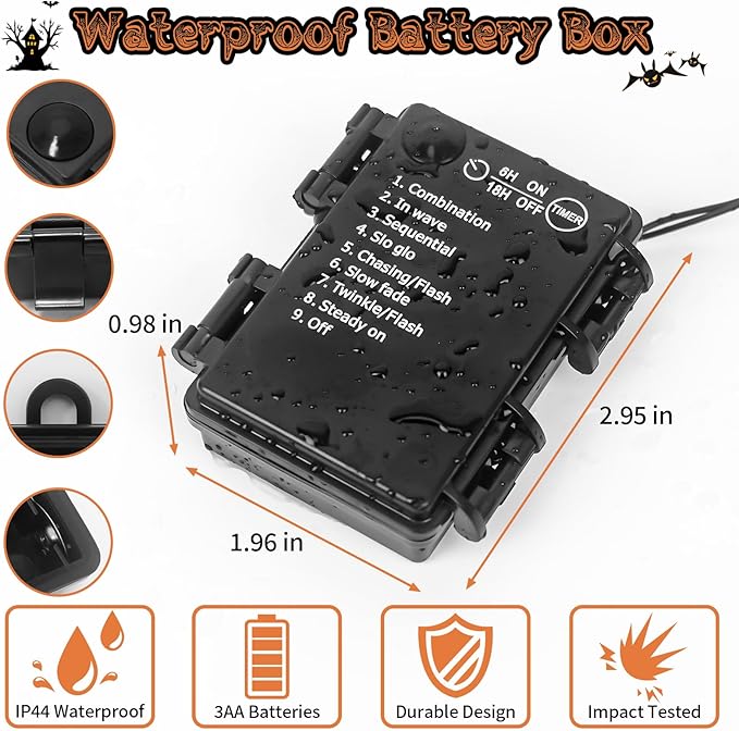 Halloween Horror Atmosphere Lights, Orange&Purple LED String Lights with 9.9FT Creepy Black Gauze, Battery Powered with Timer & 8 Flashing Modes (Orange)