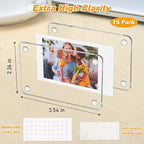 15 Pack Acrylic Fridge Magnetic Frame for Polaroid, 2.36x3.54 In Mini Picture Frames for Fujifilm Instax Mini, Double Sided Photo Refrigerator Magnet Picture Frame Clear Picture Display Frame