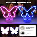 BRIGHTDECK 2 Pack Butterfly Neon Signs, LED Pink Butterfly Sign Battery or USB Powered Decoration Lamp, Neon Lights Heart Decor for Valentines Day, Bedroom, Wedding, Party, Pink Room Decor