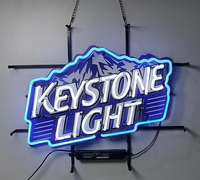 Neon Signs for Wall Decor Beer Bar 20x24inch Keystone Light Mountain Sign Beer Bar Pub Man Cave Business Glass Lamp Light Neon Tubing