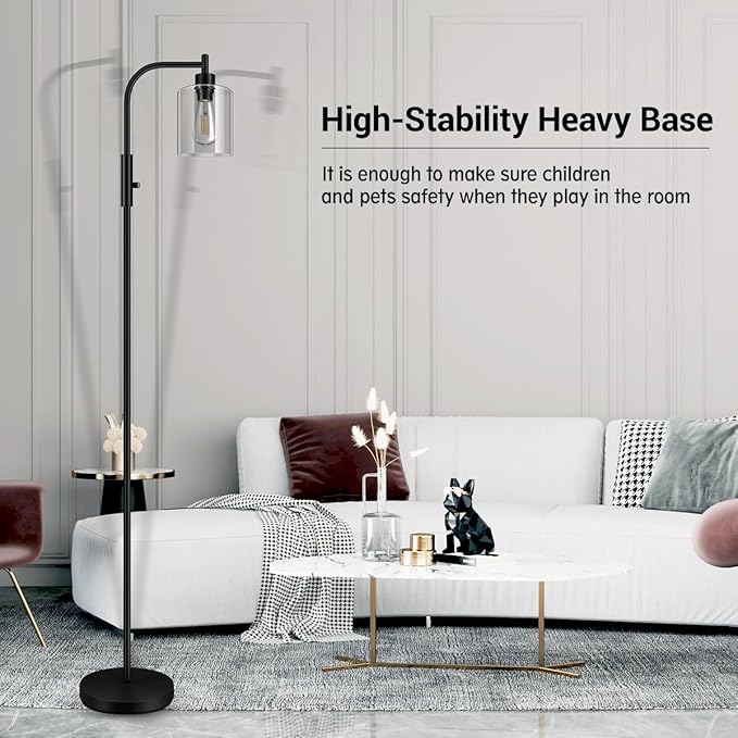 BoostArea Dimmable Floor Lamp, Standing Lamp with Glass Lampshade, 6W LED Bulb Included, Modern Standing Lamp, Bright LED Lamp for Living Room and Bedroom, Office