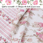 Cozy Line Home Fashions Romantic Pink Peony Floral 100% Cotton Reversible Quilt Bedding Set, Coverlet, Bedspread (Pink Peony, Queen - 3 Piece)