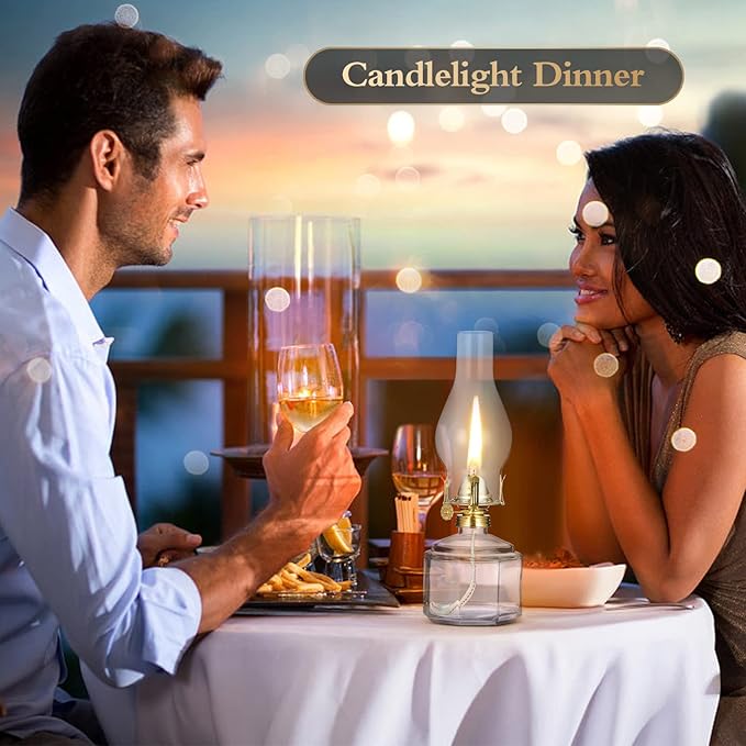 Set of 2 Vintage Large Kerosene Lamp Classic Rustic Oil Lamps for Indoor Use Home Decor Clear Glass Kerosene Hurricane Lantern for Tabletop Decor Emergency Lighting Oil Lantern 11.4 Inch