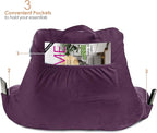 Nestl Reading Pillow Standard Bed Pillow, Back Pillow for Sitting in Bed Shredded Memory Foam Chair Pillow, Reading & Bed Rest Pillows Purple Back Pillow for Bed, Bed Chair Arm Pillow with Pockets