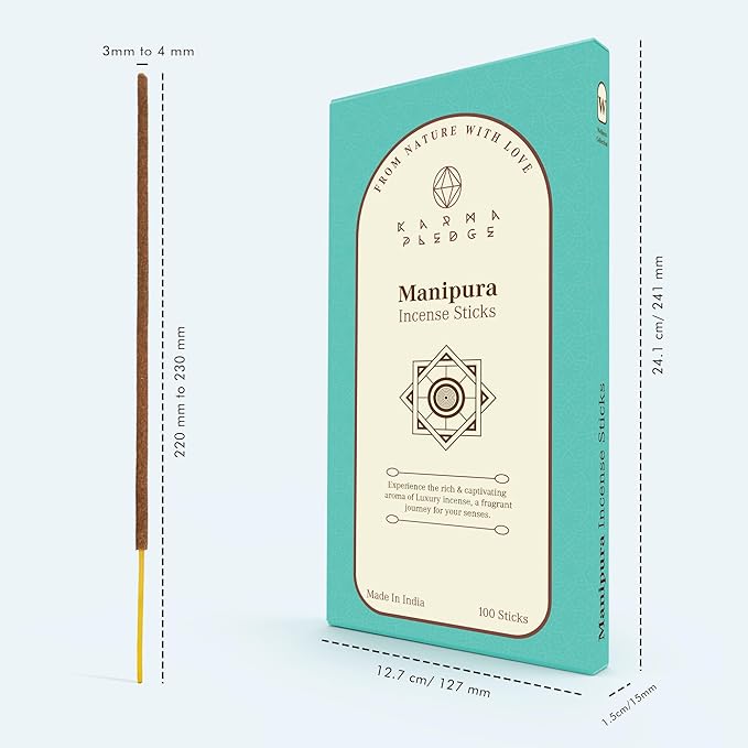 Manipura Incense Sticks, Organic Hand Dipped 100 Sticks with Natural Herbs & Aromatic Ingredients, Burn Time 45 to 60 Minutes, Incense for Positivity, Yoga, Meditation, Relaxation, Spiritual Gift