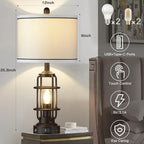 Modern Table Lamps Set of 2, Industrial 3-Way Dimmable Bedside Lamp with USB A+C Ports & AC Outlet, 25" Touch Control Nightstand Lamp LED Night Light for Living Room Bedroom Home(4 Bulbs Included)