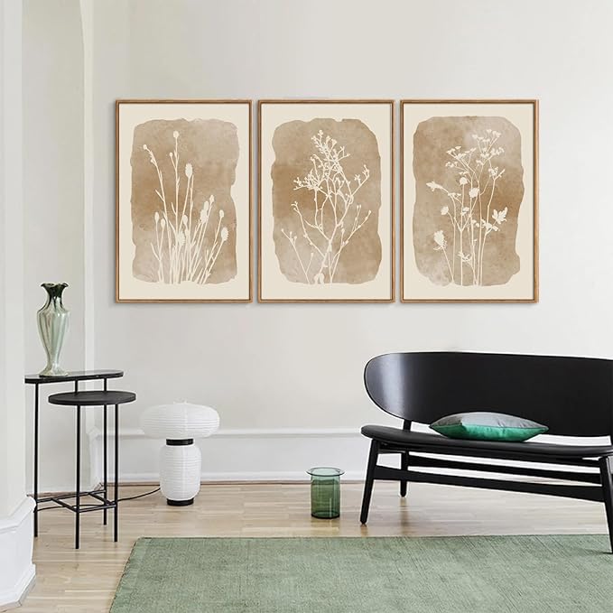 SIGNINART Boho Botanical Framed Canvas Wall Art Set, Neutral Wildflower Wall Decor, Vintage Floral Wall Painting, Art Print for Farmhouse Living Room, Bedroom, Office, Bathroom 16"x24"x3