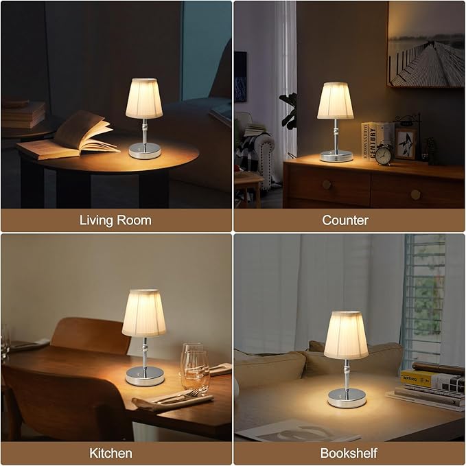 3000 mah Battery lamp,5W LED Small Touch Lamps,3 Color Temperature Dimmable Rechargeable Lamp,Cordless Lamp for Kitchen,Mini Lamps for Small Spaces (Chrome)