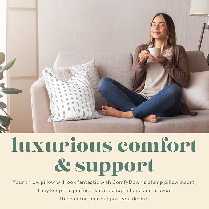 ComfyDown 24X24 Decorative Throw Pillow Insert, Down and Feathers Fill, 100% Cotton Cover 233 Thread Count, Square Pillow Insert - Made in USA