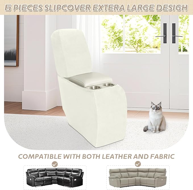 Arfntevss Sectional Recliner Couch Covers Velvet Corner Sectional Sofa Cover for Reclining Couch Stretch Soft L Shape Recliner Slipcover Washable Middle Console Protector (1 Console Cover, Cream)