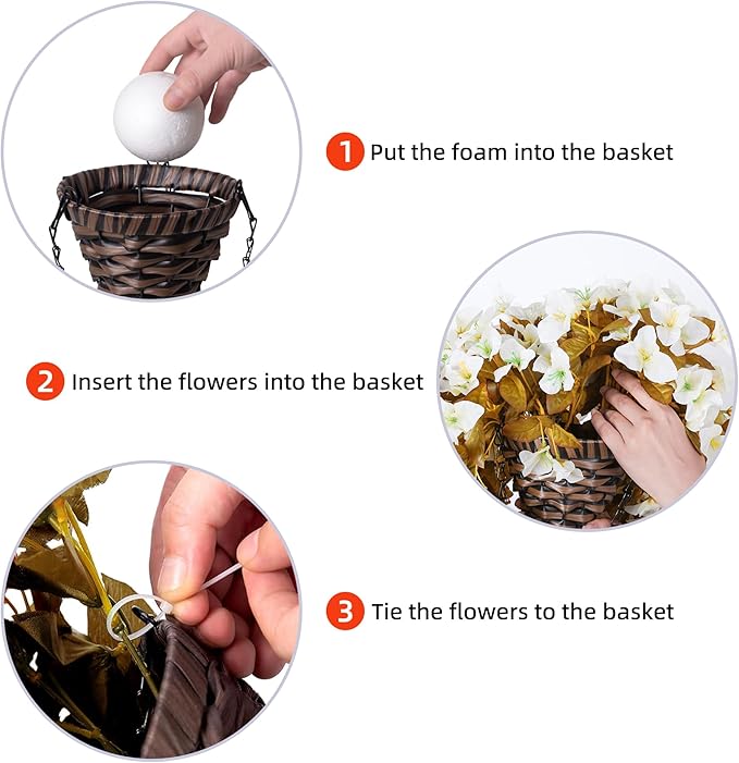 Bougainvillea Artificial Fall Flowers Fake Plants for Outdoors Autumn Decoration, 3PCS Faux Silk Hanging Trailing Vines with Baskets UV Resistant Realistic for Front Door Patio Balcony, Fall White