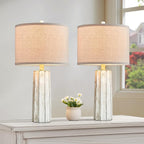 RORIANO 24'' Rustic Table Lamps Set of 2 for Bedroom Living Room, Wash White Farmhouse Vintage Desk Lamps Modern Resin Nightstand Lamps for Office Entryway End Table, 2 Bulbs Included (Wash White)