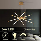Gold 12-Light Modern Led Chandelier Flush Mount DIY Linear Art Deco Chandeliers Fixture for Dining Room，Staircase Bedroom，Bathroom，Living Room，Foyer and Kitchen Island Easy to Install Lamp