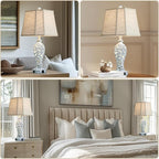 25'' Farmhouse Table Lamps Set of 2 for Living Room Bedroom, 2 USB Ports Rustic Vintage Nightstand Table Lamp with Nightlight, Hollow Out Resin Lamp for End Table (Bulbs Included)