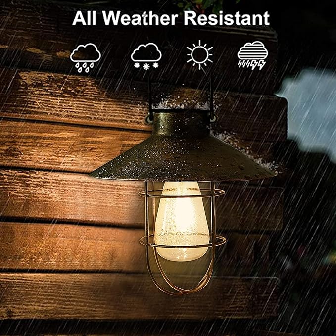 pearlstar Solar Lantern Outdoor Hanging Light Metal Farmhouse Solar Lamp with Warm White Edison Bulb Design for Garden Yard Patio Proch Decor(Green)