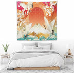 HZOHNAGO Japanese Tapestry Cherry Blossom Crane Sea Wave Fuji Mountain Red Sun Pattern Printed Wall Tapestry Painting Wall Hanging for Bedroom Living Room Dorm 60" W x 60" H