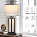 27" Tall Vintage Table Lamp Set of 2 with USB C+A & Outlet,Black Industrial End Table Lamp for Living Room,Farmhouse Rustic Bedside Lamps with Frosted Glass Night Light for Bedroom Nightstand,Black