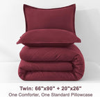 Litanika Burgundy Red Comforter Set Twin/Twin XL Size, 2 Pieces Lightweight Solid Bedding Comforter Set, All Season Fluffy Bed Set (66x90In Comforter & 1 Pillowcase)
