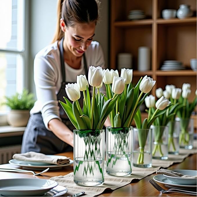 24-Pack Elegant Ribbed Glass Cylinder Vases Set for Weddings - 2 Sizes (6" & 4.7" Height) - Floating Candle Holders & Flower Centerpieces - Versatile Event Decor for Parties, Receptions & Home Decor