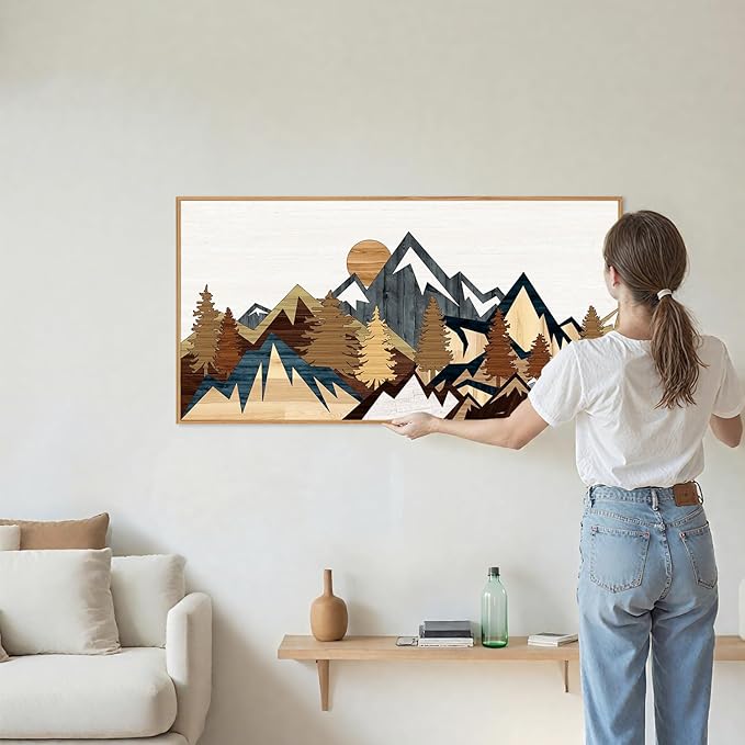 SIGNINART Large Mountain Framed Canvas Wall Art, Boho Sunrise Wilderness Wall Decor, Vintage Forest Nature Artwork, Modern Farmhouse Woodcut Style Art Prints for Living Room Bedroom, Office 20"x40"