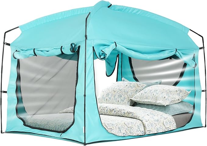 Bed Tent,Portable Privacy Sleeping Bed Canopy,Blackout 90% Drapes for Kids and Adult,Indoor Space Tent with Breathable Large Mesh Windows