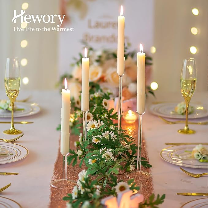 Hewory Glass Taper Candlestick Holders: Taper Candle Holders 4Pcs Glass Candle Stick Candle Holder, Clear Tall Candle Holders for Dinner Table Centerpiece Wedding Christmas Holiday Party Decorations