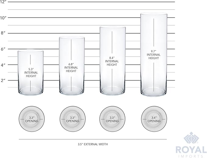 Royal Imports Glass Cylinder Flower Centerpiece Vases Set of 4 - Hurricane Candle Holder Pillar, Floating, Tealights - Use for Floral, Wedding, Home Decor, Holiday Includes 4 Floating Candles