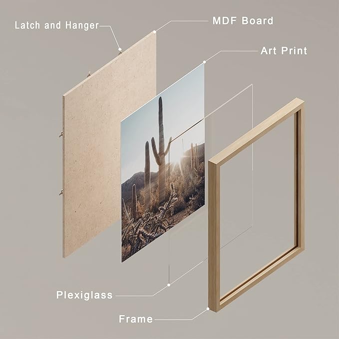 SIGNWIN Framed Cactus Desert Landscape Wall Art, Set of 4 Southwest Texas Arizona Saguaro Wall Decor Prints, Nature Wilderness Wall Décor for Living Room, Bedroom - 12"x16" Natural