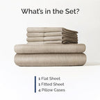 Full Sheets Set 6 Piece - Includes 4 Pillowcases - Bed Sheets Full Size - Soft Hotel Luxury Bedding - Cooling, Comfy & Breathable - 1 Flat & 1 Fitted & 4 Pillowcases w/ Deep Pockets - Heathered Beige
