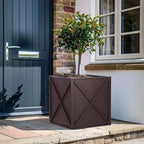 SUNNYPARK Large Metal Planter Box 17”x 17”x 18”, Square Modern Brown Metal Planter Box Heavy Duty with Drainage Holes for Outdoor Garden Patio