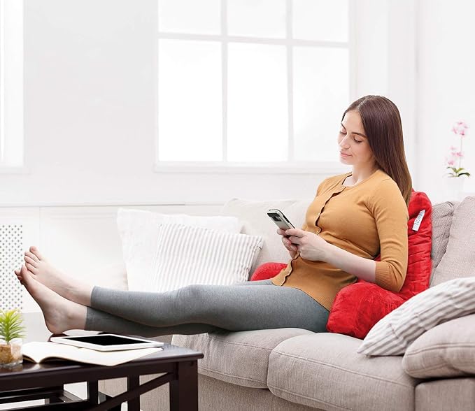 Nestl Reading Pillow Standard Bed Pillow, Back Pillow for Sitting in Bed Shredded Memory Foam Chair Pillow, Reading & Bed Rest Pillows Cherry Red Back Pillow for Bed, Bed Chair Arm Pillow with Pockets