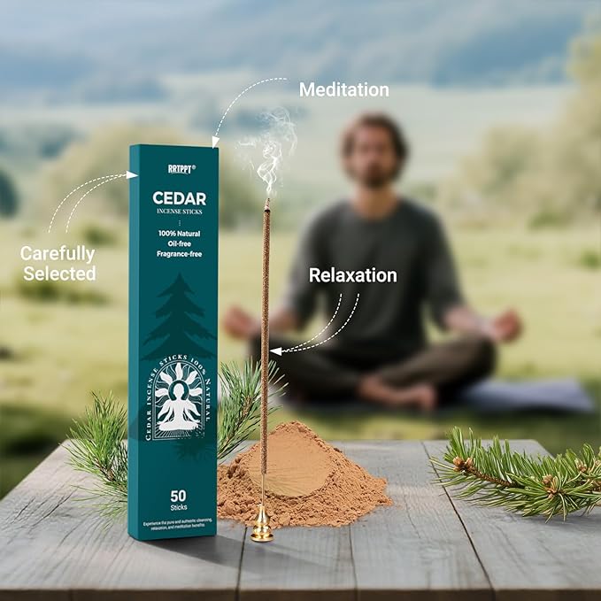Cedar Incense Sticks (50 Sticks), 100% Natural sustainably harvested Cedar, Suitable for Yoga, Meditation, Relaxation, and Spiritual Purification