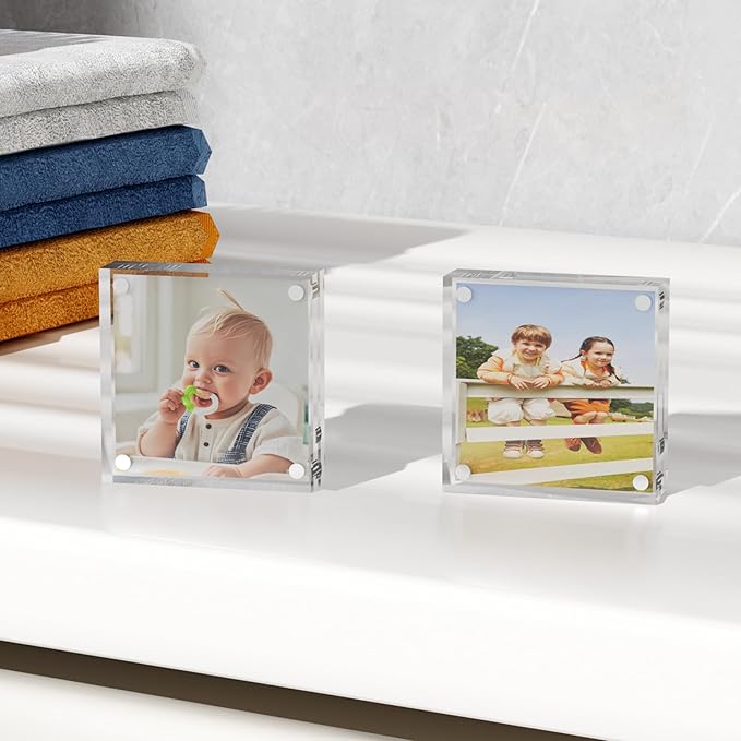 Mini Picture Frame 3x3 inch Acrylic Magnetic Photo Card Frame 20mm Thick Double SidedDesktop Display Frames for Cards Photos Office Home Decor 20 PCS